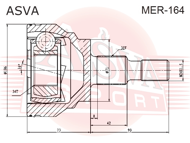 ШРУС НАРУЖНЫЙ ЗАДНИЙ 34X71.4X30 MER-164