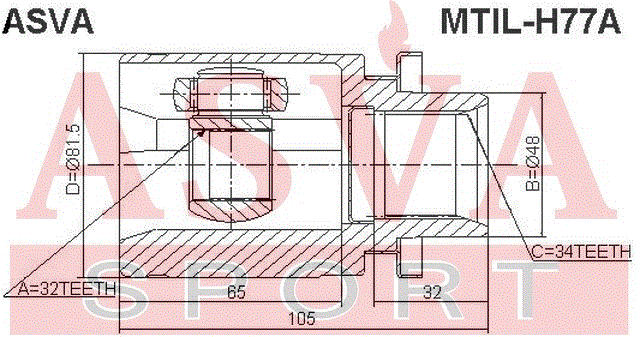 ШРУС ВНУТРЕННИЙ ЛЕВЫЙ 32x48x34 MTIL-H77A