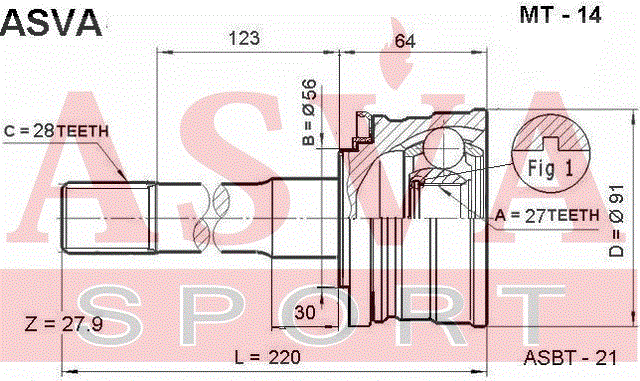 ШРУС НАРУЖНЫЙ 27x56x28 MT-14