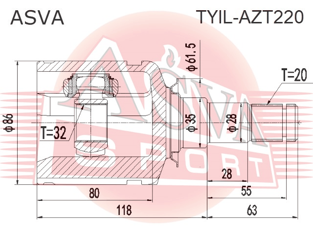 ШРУС ВНУТРЕННИЙ ЛЕВЫЙ 32X35X20 TYIL-AZT220