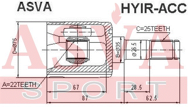 ШРУС ВНУТРЕННИЙ ПРАВЫЙ 22x35x25 HYIR-ACC