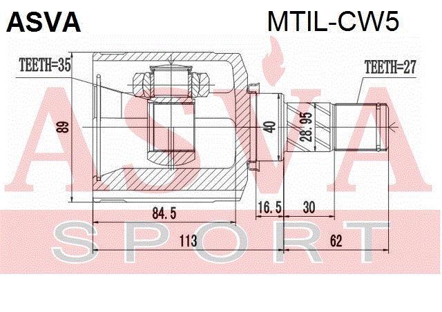 ШРУС ВНУТРЕННИЙ ЛЕВЫЙ 35x40x27 MTIL-CW5
