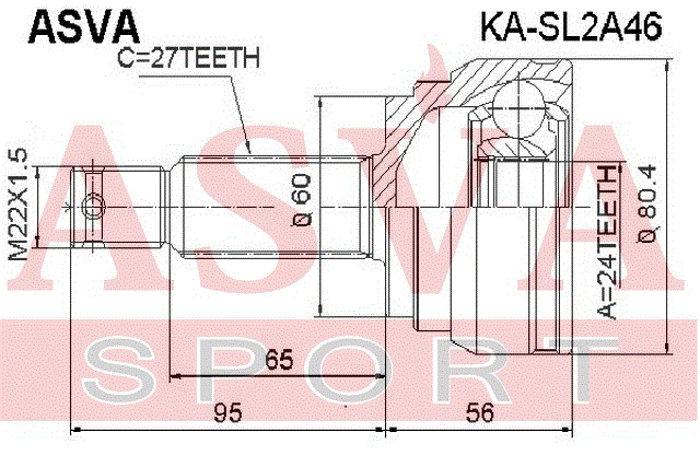 ШРУС НАРУЖНЫЙ 24x60x27 KA-SL2A46