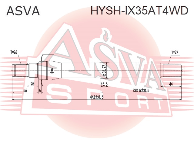 ПОЛУОСЬ ПРАВАЯ 27X422X26 (БЕЗ ПОДШИПНИКА) HYSH-IX35AT4WD