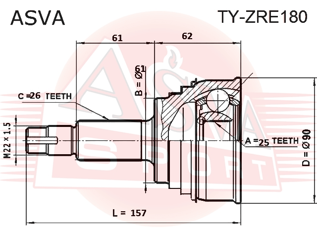 ШРУС НАРУЖНЫЙ 25X61X26 TY-ZRE180