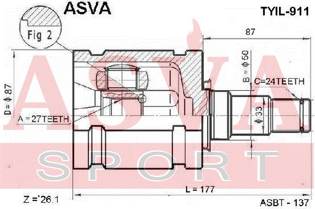 ШРУС ВНУТРЕННИЙ ЛЕВЫЙ 27x50x24 (OEM-исполнение) TYIL-911