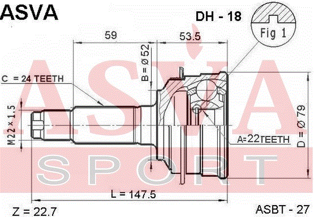ШРУС НАРУЖНЫЙ 22x52x24 DH-18