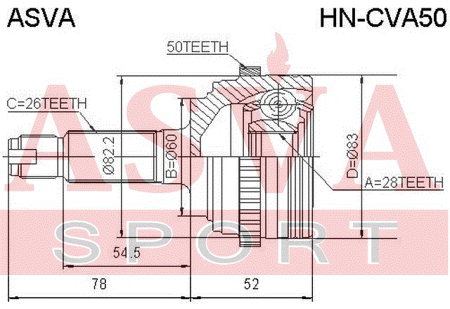 ШРУС НАРУЖНЫЙ 28x60x26 HN-CVA50