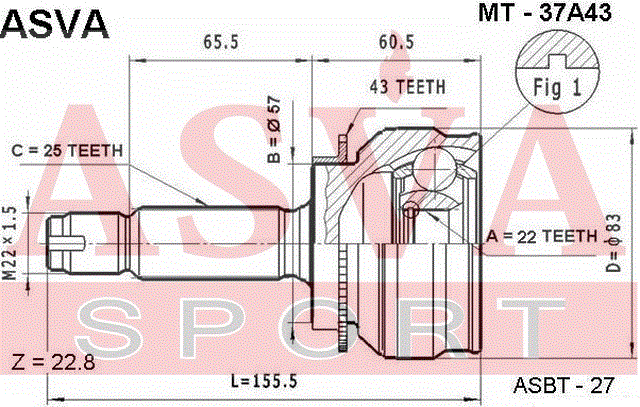 ШРУС НАРУЖНЫЙ 22x57x25 MT-37A43