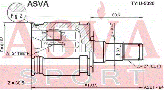 ШРУС ВНУТРЕННИЙ 24x47x27 TYIU-5020
