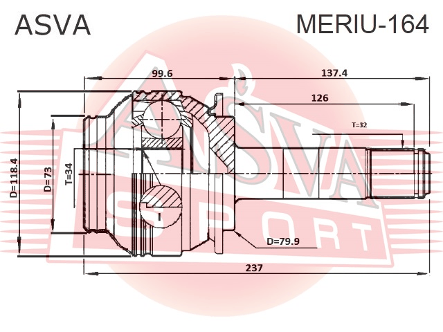 ШРУС ВНУТРЕННИЙ ЗАДНИЙ 34X79.9X32 MERIU-164