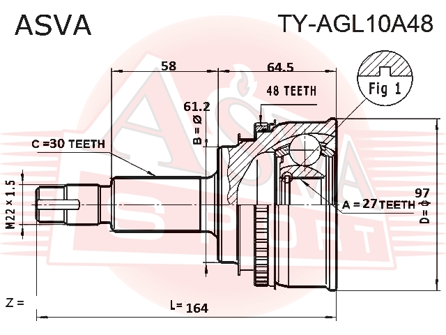ШРУС НАРУЖНЫЙ 27X61.2X30 TY-AGL10A48