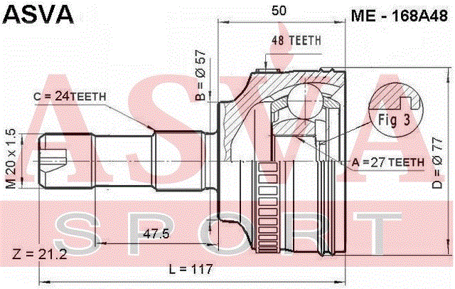 ШРУС НАРУЖНЫЙ 27x57x24 ME-168A48