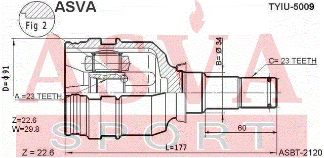 ШРУС ВНУТРЕННИЙ 23x34x23 TYIU-5009