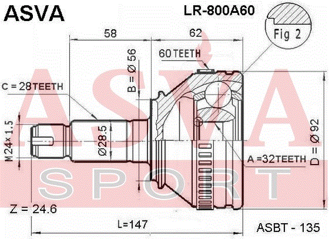 ШРУС НАРУЖНЫЙ 32х56х28 LR-800A60