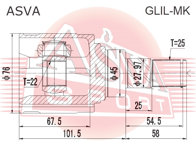 ШРУС ВНУТРЕННИЙ ЛЕВЫЙ 22x45x25 GLIL-MK