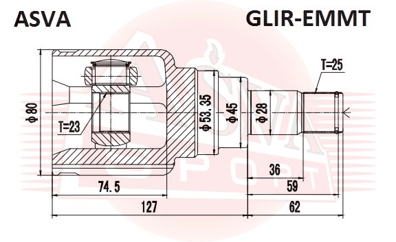ШРУС ВНУТРЕННИЙ ПРАВЫЙ 23X45X25 GLIR-EMMT