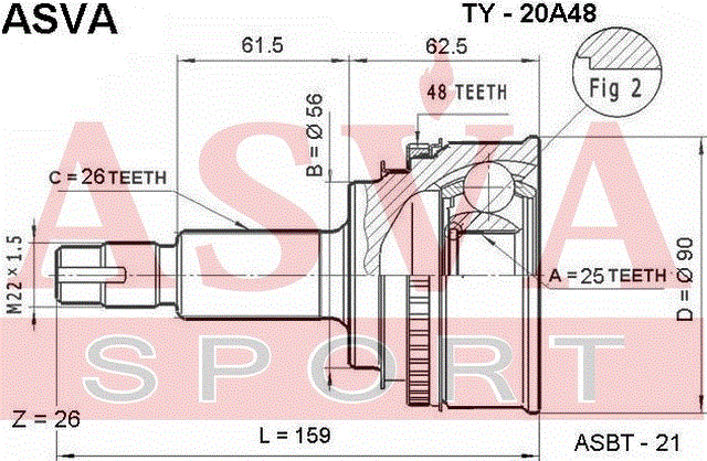 ШРУС НАРУЖНЫЙ 25x56x26 TY-20A48
