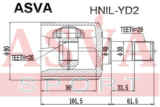 ШРУС ВНУТРЕННИЙ ЛЕВЫЙ 35x40x29 (OEM-исполнение) HNIL-YD2