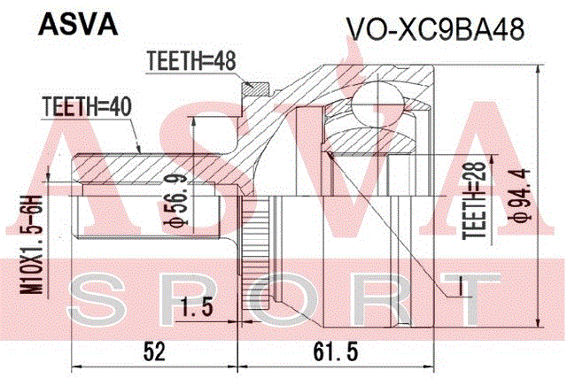 ШРУС ПЕРЕДНИЙ 28x56,9x40 VO-XC9BA48