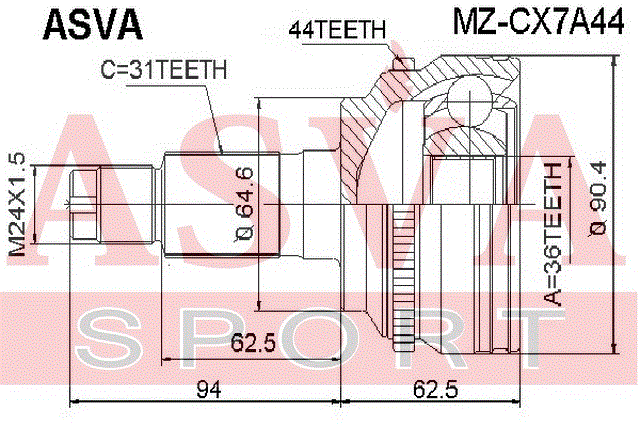 ШРУС НАРУЖНЫЙ 36x64.7x31 MZ-CX7A44