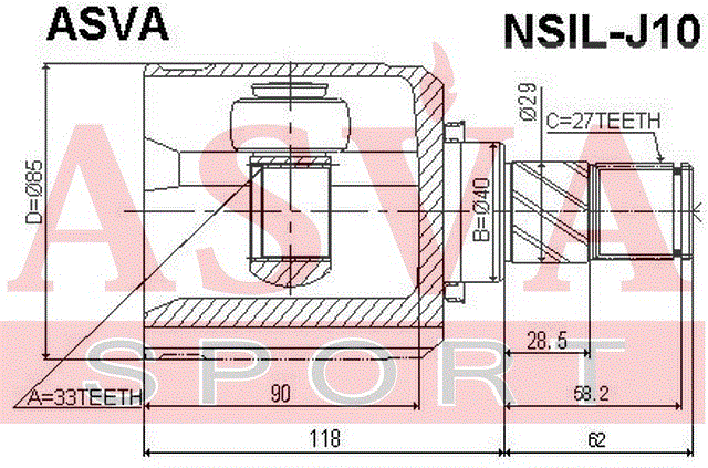ШРУС ВНУТРЕННИЙ ЛЕВЫЙ 33x40x27 NSIL-J10