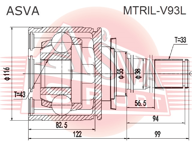 ШРУС ВНУТРЕННИЙ ЛЕВЫЙ 43X55X33 MTRIL-V93L