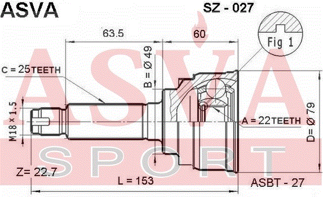 ШРУС НАРУЖНЫЙ 22x49x25 SZ-027
