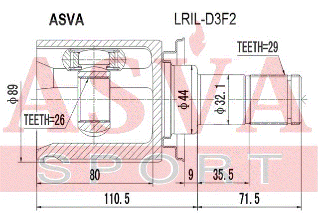 ШРУС ВНУТРЕННИЙ ЛЕВЫЙ 26x44x29 LRIL-D3F2