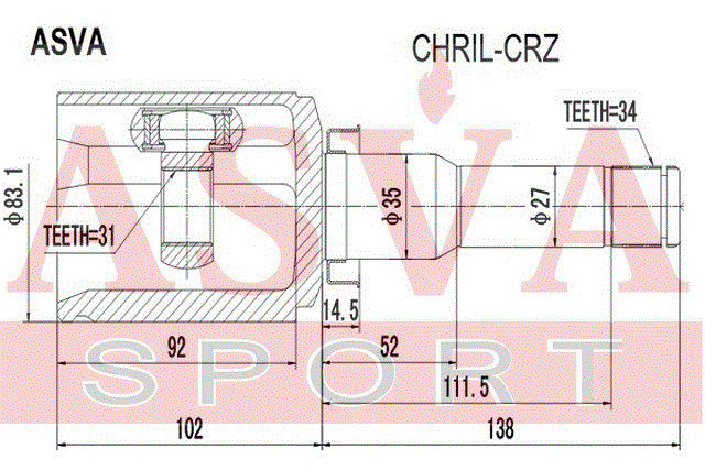 ШРУС ВНУТРЕННИЙ ЛЕВЫЙ 31x35x34 CHRIL-CRZ