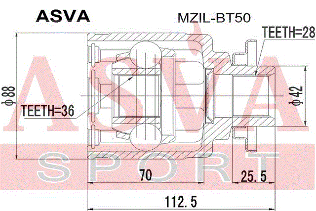 ШРУС ВНУТРЕННИЙ ЛЕВЫЙ 36x42x28 MZIL-BT50