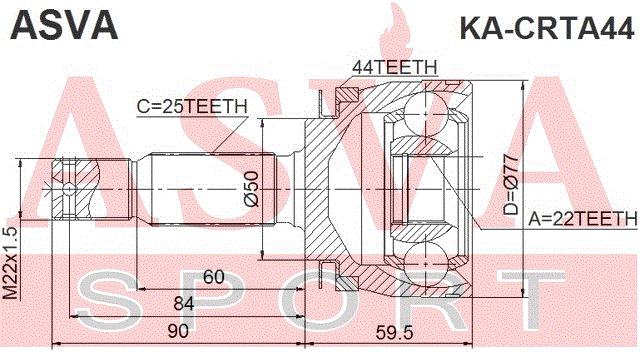 ШРУС НАРУЖНЫЙ 22x50x25 KA-CRTA44