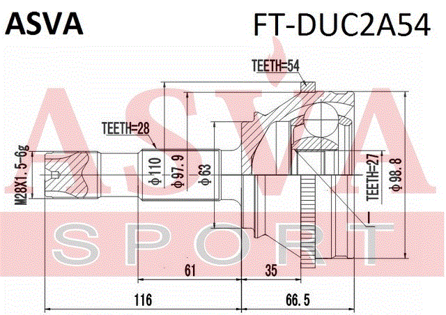 ШРУС НАРУЖНЫЙ 27х63х28 FT-DUC2A54