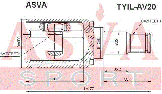 ШРУС ВНУТРЕННИЙ ЛЕВЫЙ 26x50x24 TYIL-AV20