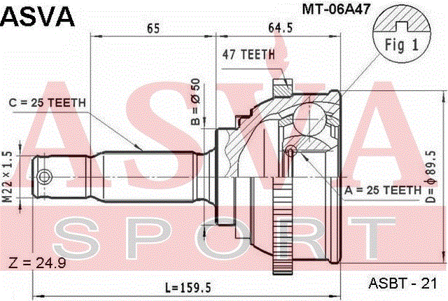 ШРУС НАРУЖНЫЙ 25x50x25 MT-06A47