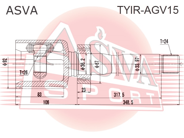 ШРУС ВНУТРЕННИЙ ПРАВЫЙ 26x36.2x24 TYIR-AGV15