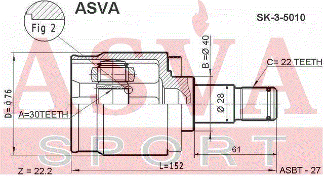 ШРУС ВНУТРЕННИЙ ПРАВЫЙ 30x40x22 SK-3-5010
