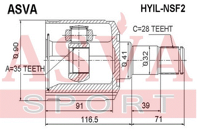 ШРУС ВНУТРЕННИЙ ЛЕВЫЙ 35x41x28 HYIL-NSF2