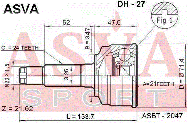 ШРУС НАРУЖНЫЙ 21x47x24 DH-27