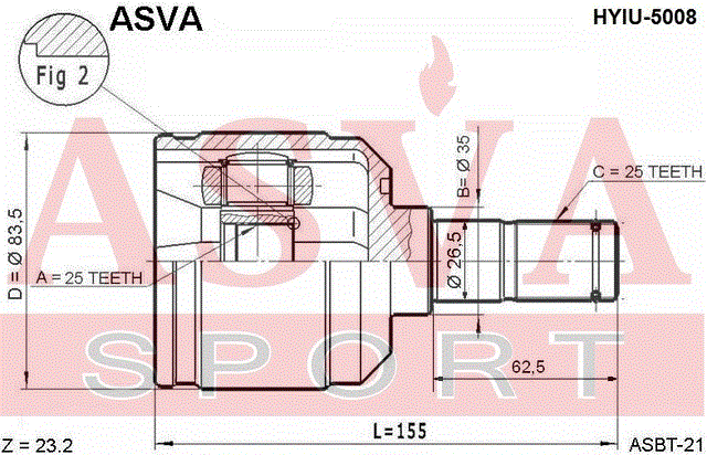 ШРУС ВНУТРЕННИЙ 25x35x25 HYIU-5008