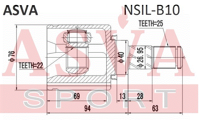 ШРУС ВНУТРЕННИЙ ЛЕВЫЙ 22x40x25 NSIL-B10