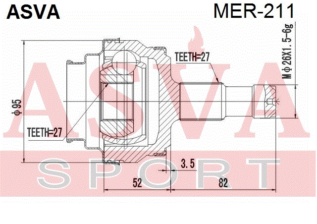 ШРУС НАРУЖНЫЙ ЗАДНИЙ 27x67x27 (БЕЗ КОЛЬЦА ABS) MER-211