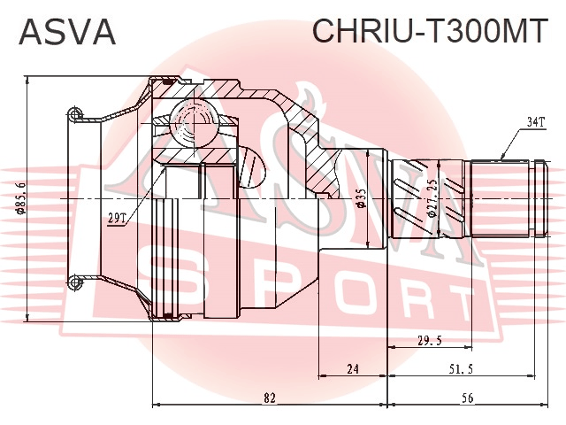 ШРУС ВНУТРЕННИЙ  29X35X34 CHRIU-T300MT