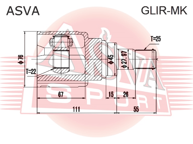 ШРУС ВНУТРЕННИЙ ПРАВЫЙ 22x45x25 GLIR-MK
