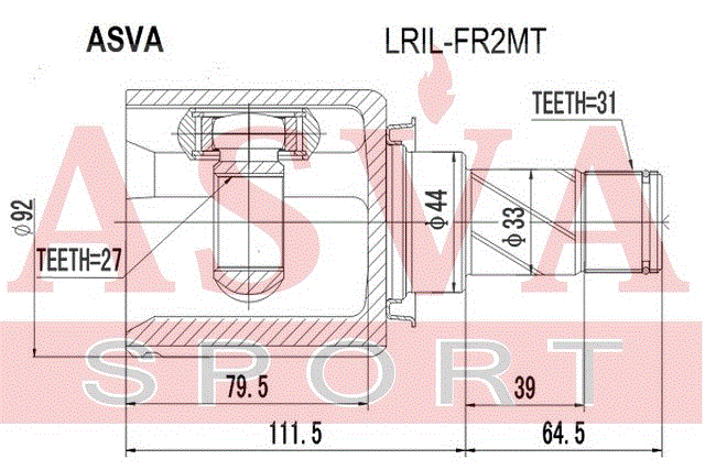 ШРУС ВНУТРЕННИЙ ЛЕВЫЙ 27x44x31 LRIL-FR2MT