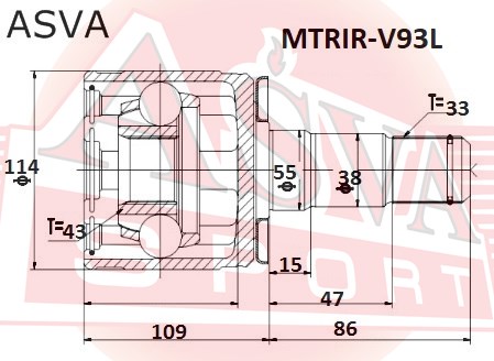 ШРУС ВНУТРЕННИЙ ЗАДНИЙ 43X55X33 MTRIR-V93L