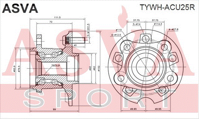 СТУПИЦА ЗАДНЯЯ TYWH-ACU25R