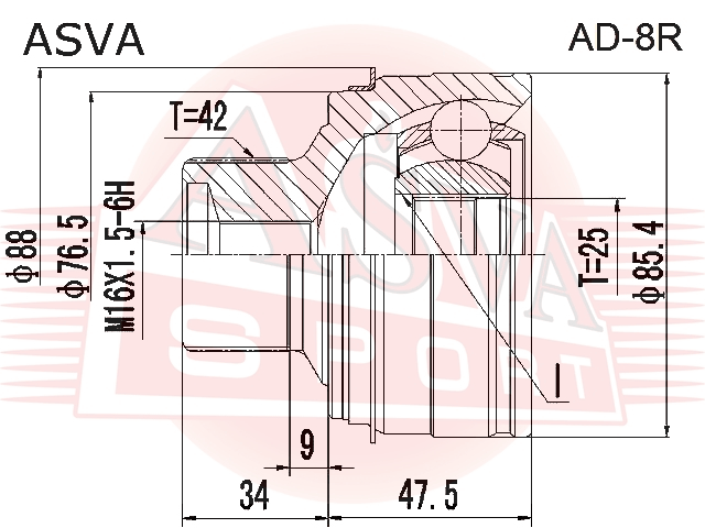 ШРУС НАРУЖНЫЙ 25X76.5X42 AD-8R