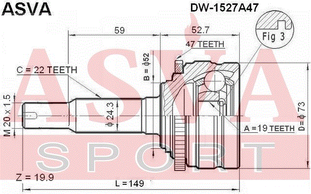 ШРУС НАРУЖНЫЙ 19x52x22 DW-152A47