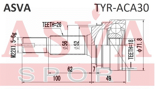 ШРУС НАРУЖНЫЙ ЗАДНИЙ 18x51,9x26 TYR-ACA30